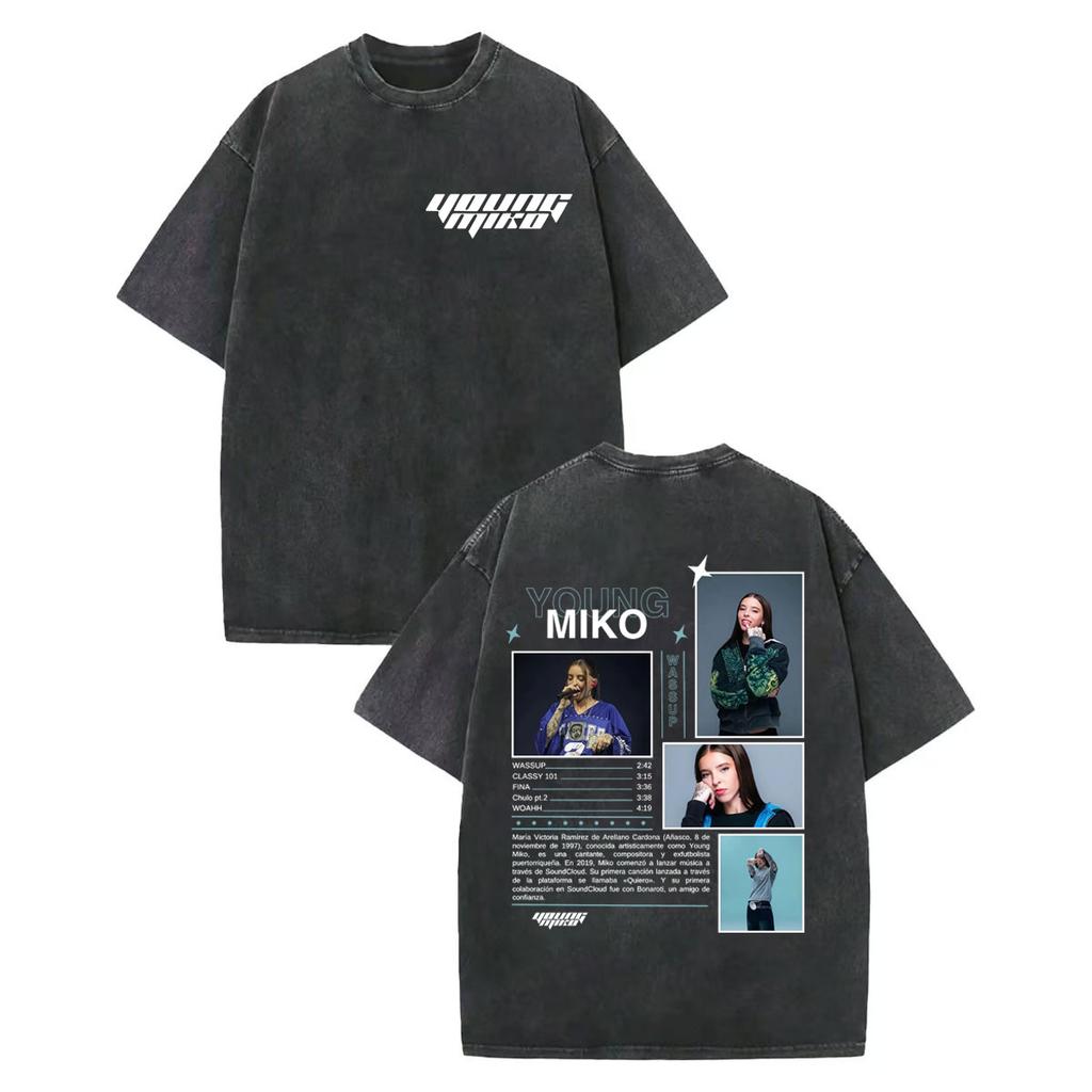 Rapper Young Miko Graphic T Shirts Men Women Clothing High Quality Vintage Washed Tshirt Summer Casual Loose Cotton Tshirts