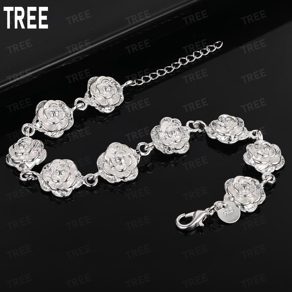 925 Sterling Silver Exquisite 3D Relief Rose Bracelet - Charming Gift Jewelry