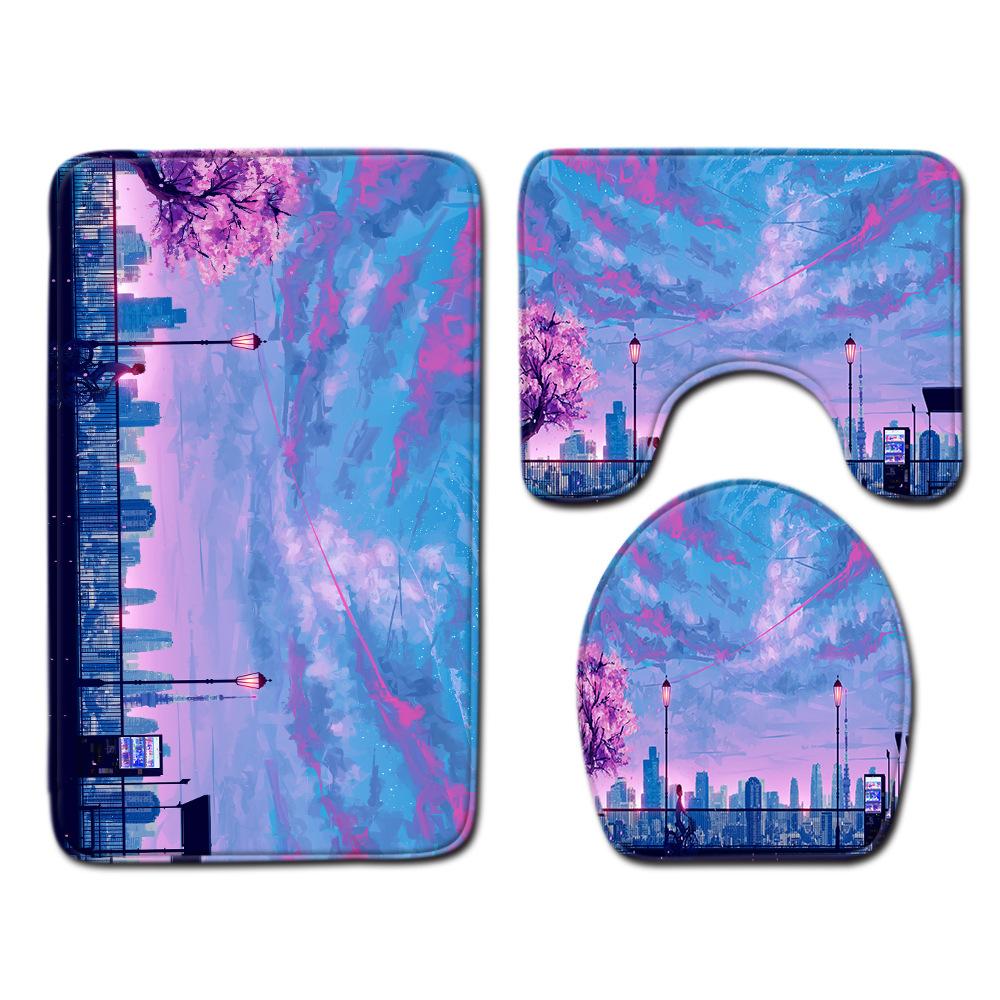 

Пейзажный коврик для пола в ванной комнате Туалетный трехкомпонентный набор 45cmx75cm