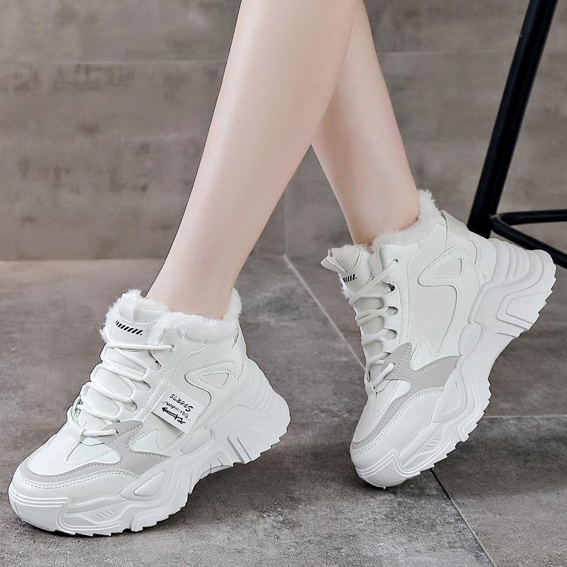 Women's shoes, winter velvet thickened cotton shoes, platform-soled high-top sports warm snow boots