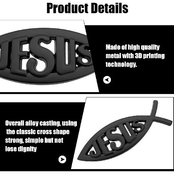 3 Pcs 3D Metal Jesus Christian Fish Decal Stickers, Self-Adhesive Scratch-Resistant Decals for Car Exterior, Trunk & SUV, Weatherproof Religious