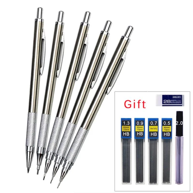 0.3 0.5 0.7 0.9 1.3 2.0mm Mechanical Pencil Set Full Metal Art Drawing Painting Automatic Pencil with Leads Office School Supply KTY