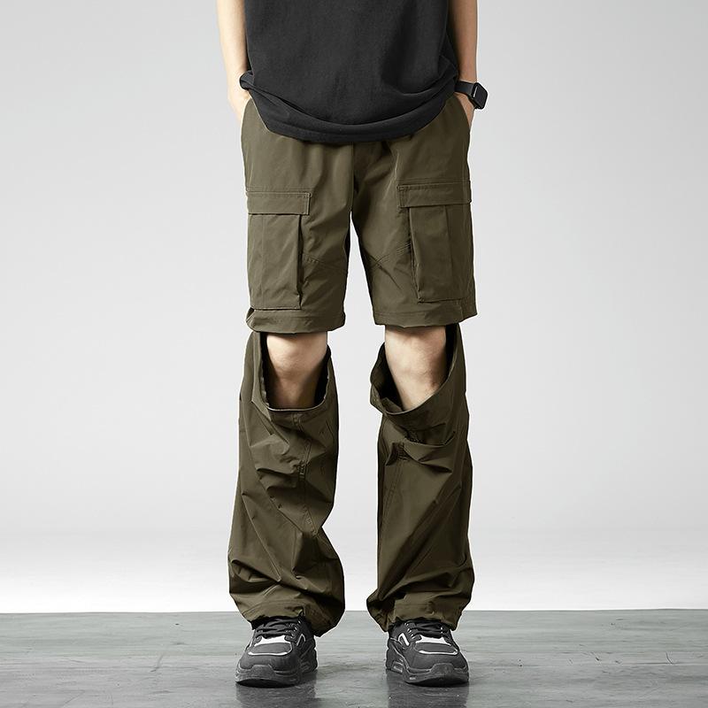 

Men s outdoor spring and autumn new overalls detachable casual pants pleated versatile wide-leg trousers 2XL