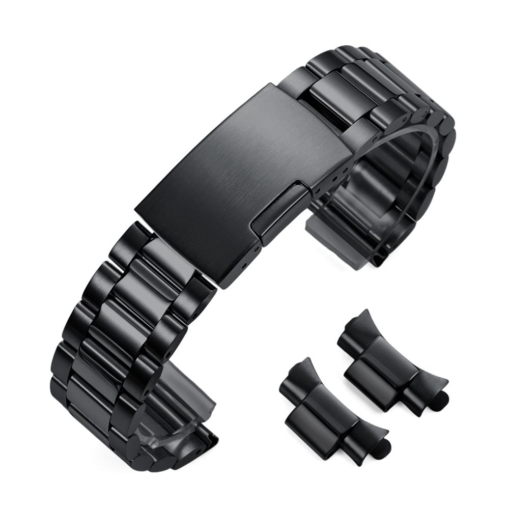 Universal Strap Stainless Steel Watch Band 18mm 20mm 22mm Folding Safety Buckle Arce End Bracelet Three Beads Belt Accessories