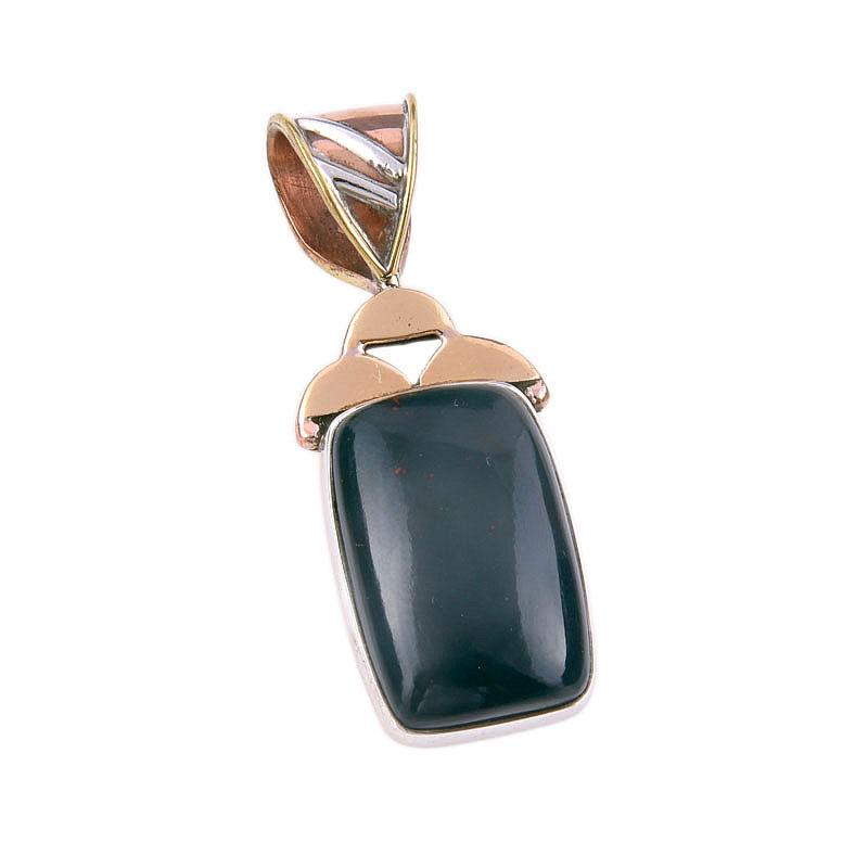 Natürlicher Heliotrop 925 Massives Sterlingsilber Schmuck Zweifarbiger Anhänger 1,50" B9l69