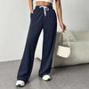 Herbst und Winter Sport Plus Größe Weite Beinhose Damen Hohe Taille Kordelzug Lockere Freizeithose Damen mit Taschen Fashion Solid Loose Pants 24962