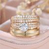 Female Luxury Crystal White Zircon Stone Engagement Ring Sets Cute Wedding Jewelry For Women