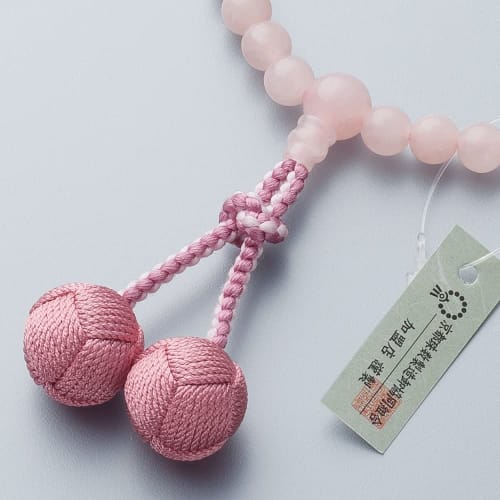 Buddhist Altar Shop Takita Shoten Buddhist Prayer Beads for Women, 7mm Rose Quartz Beads, Silk Brahma Tassel, Prayer Bead Bag, Suitable for All Sects,