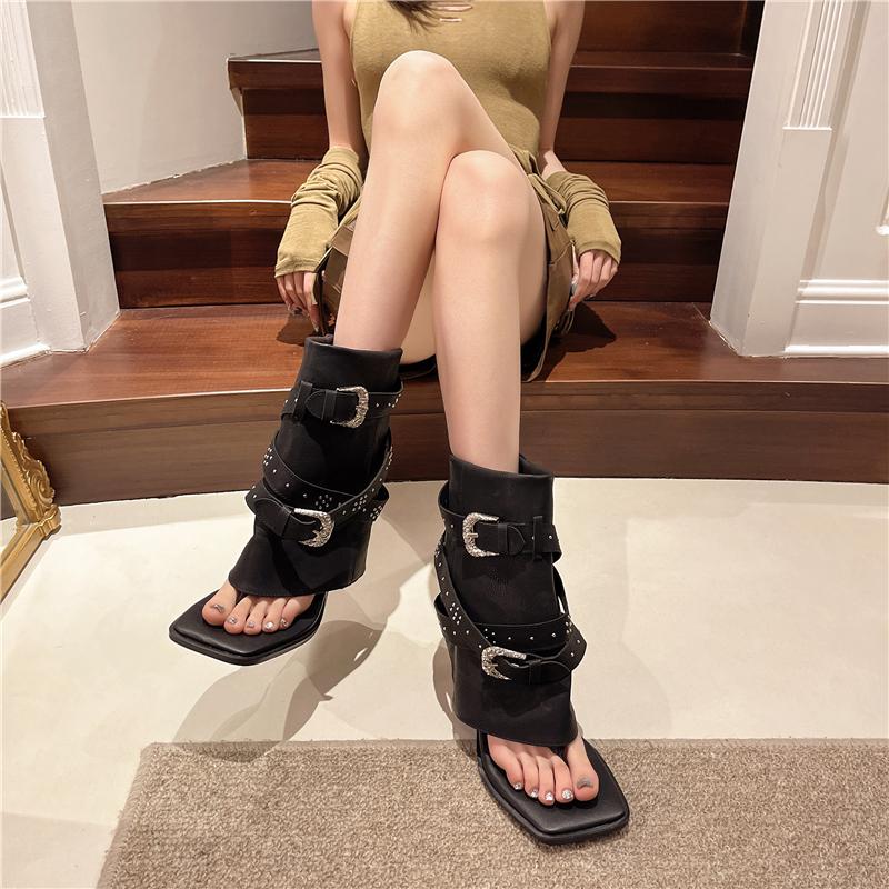Fashion New Shoes with Chunky Heel Ladies Modern Ankle Boots 2025 Fashion Rivet Footwear Women Sandals Boots Shoes Female Flip Flops