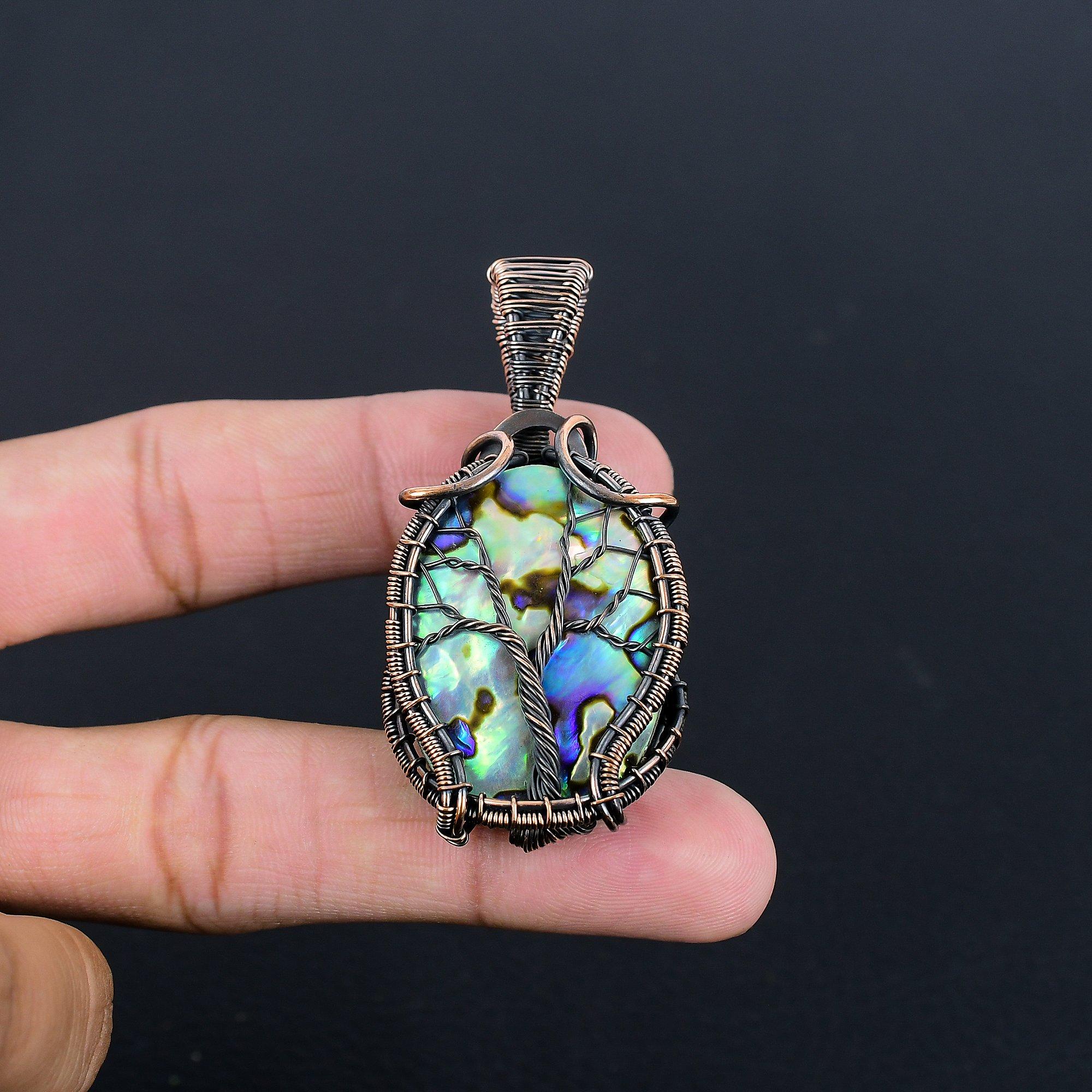 

Кулон из раковины абалона, обернутый медной проволокой 999 пробы, Ювелирные изделия с подвеской из драгоценного камня ручной работы, Подарки для жены, Совершенно новый кулон 2.55 Inches