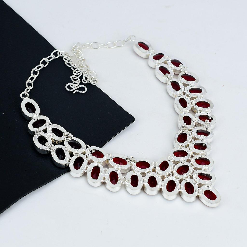 Delikatny naszyjnik z czerwonym granatem, ręcznie robiony ze srebra próby 925, srebrny naszyjnik z czerwonym granatem dla żony, naszyjnik unisex, prezent na Święto Dziękczynienia