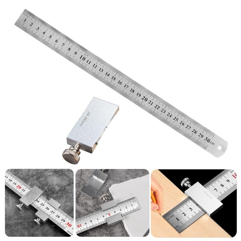 Aluminum Carpentry Square 15/20/30/40cm Carpenter Scribing Ruler with Slide Stop Measuring Marking Gauge Pocket Ruler