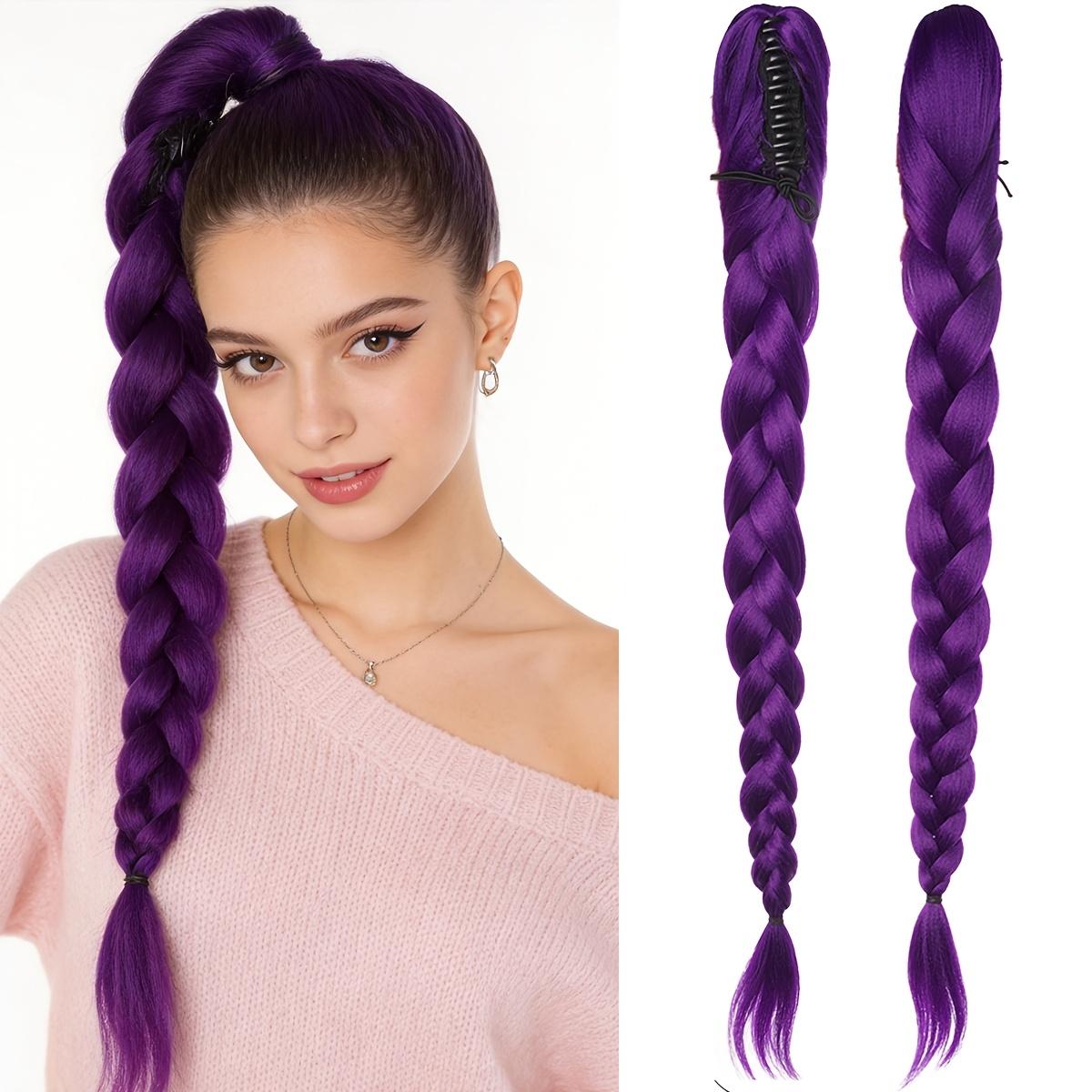 Clip de maintien synthétique perruque queue de cheval violette extension queue de cheval femme queues de cheval tressées torsadées beige
