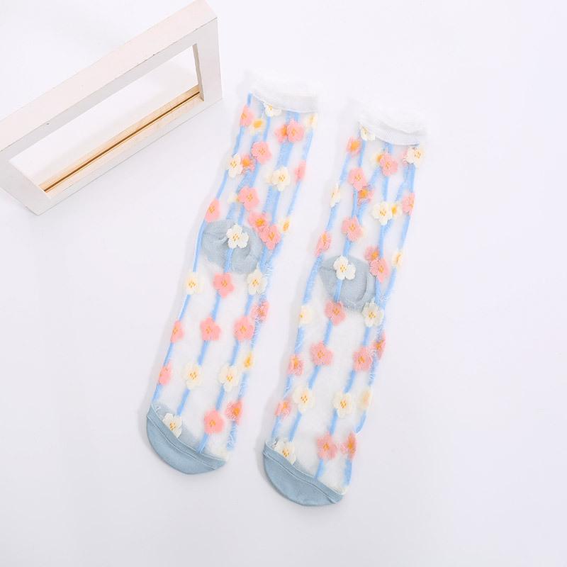 Ultra-thin Transparent Ice Silk Korean Lace Mid-Calf Crystal Stockings One Size