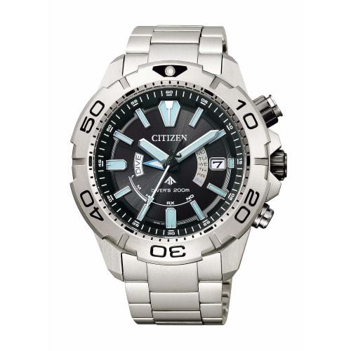 Citizen Promaster Diver's Watch, Waterproof, Light-Powered, Eco-Drive, Radio-Controlled, Marine Series, Diver 200M, Black, AS7141-60E, Men's, Silver