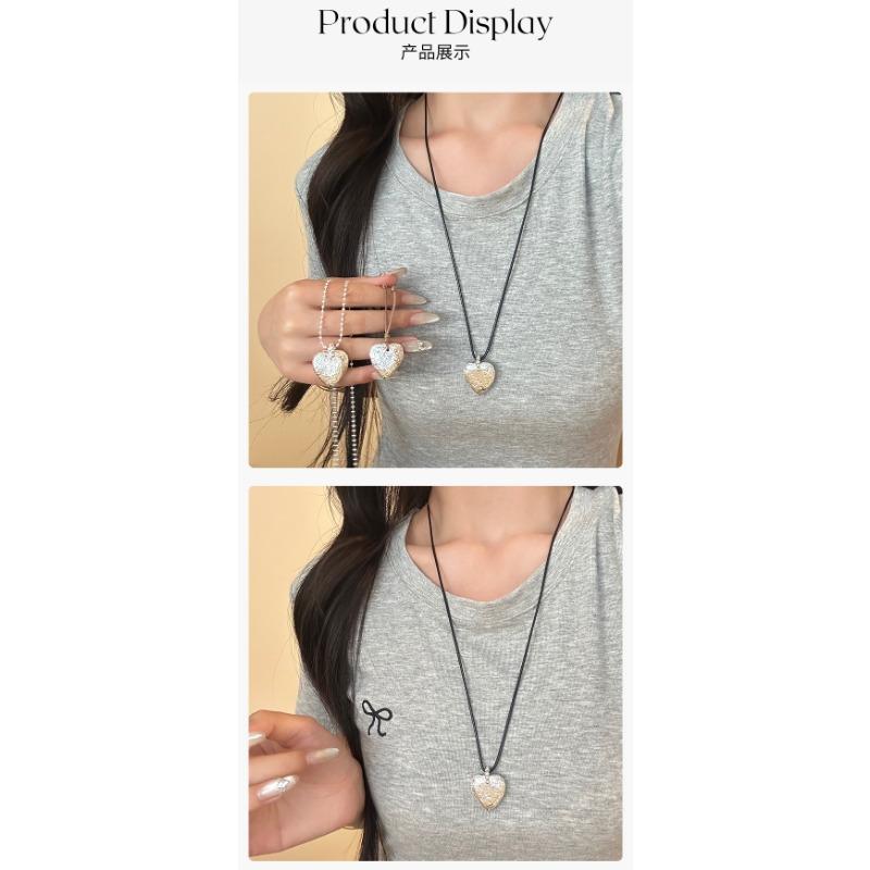 Korean Ins Style Simple Long Adjustable Beaded Heart Pendant Necklace For Women