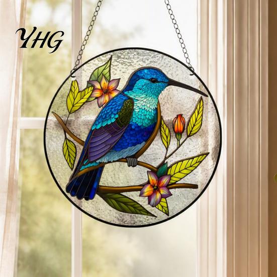 Durable Acrylic Bird Ornament Colorful Hummingbird Wall Hanging Decoration, Stained Suncatcher for Window Indoor Outdoor Decor, Decorative Pendant