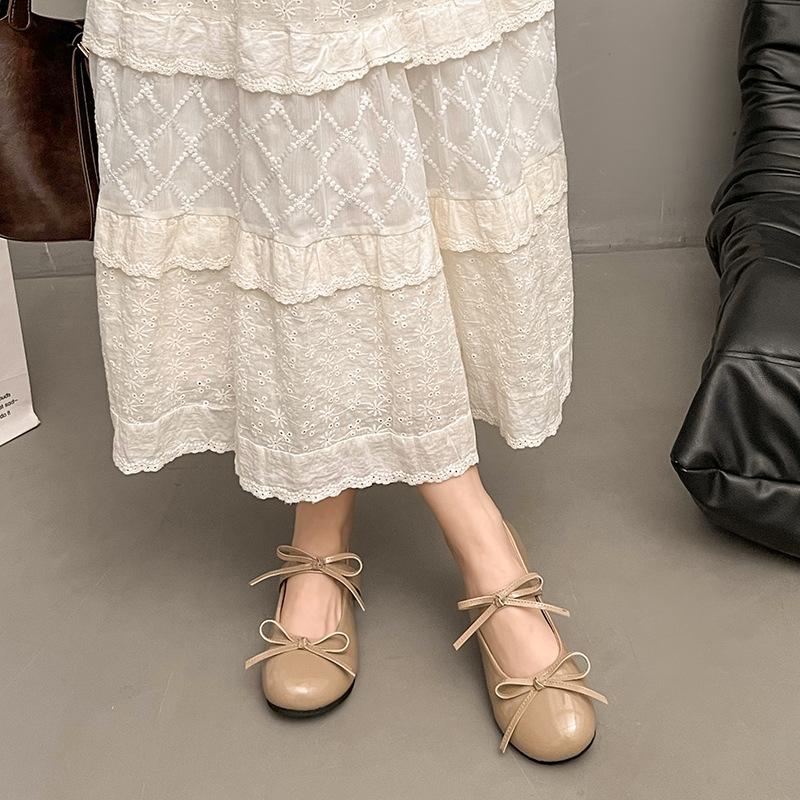 French stunning beauty not tired feet single shoes women's spring and summer bow middle heel temperament Mary Jane women's shoes thick heel low heel s