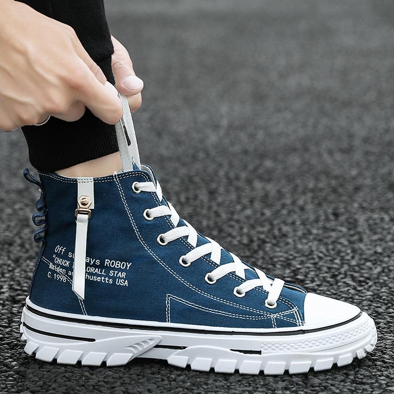 High Top Canvas Spring and Autumn Heightening Board Shoes Student Cloth Shoes Sports Leisure Summer Black Trendy Shoes