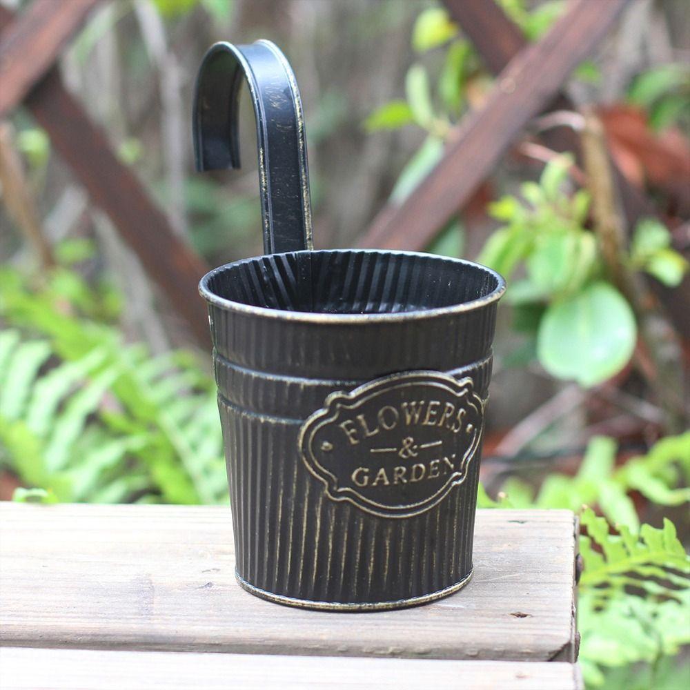 Wall Mounted Hanging Flowerpot Iron Black White Garden Flower Pot Fence Ornament Home Decoration Hanger Box Planter
