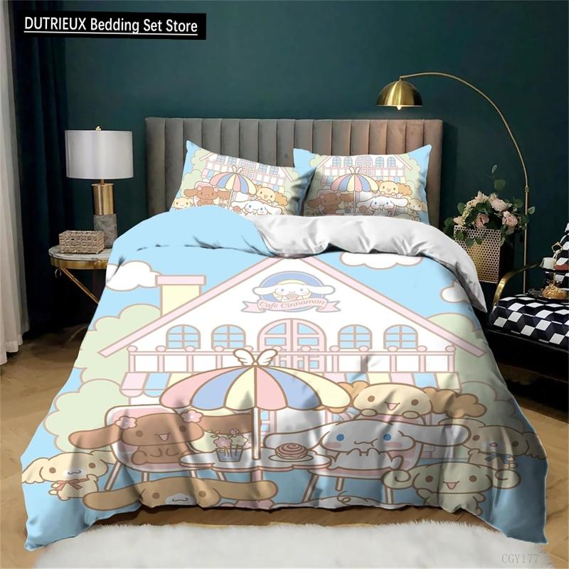 Dekbedovertrek Meisjes Cinnamoroll Kinderen 3-delige Superzachte Beddengoedcollectie Enkel Dubbel Bed Lichtgewicht Dekbedovertrek Rits Volledige Maat AU Single(140x210cm)