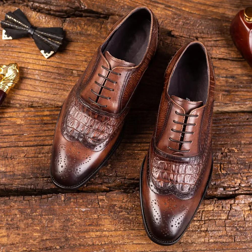 New Leather Shoes Men Lace Up Formal Dress Shoes Luxury Business Oxford Male Office Wedding Dress Shoes Footwear Mocassin Homme
