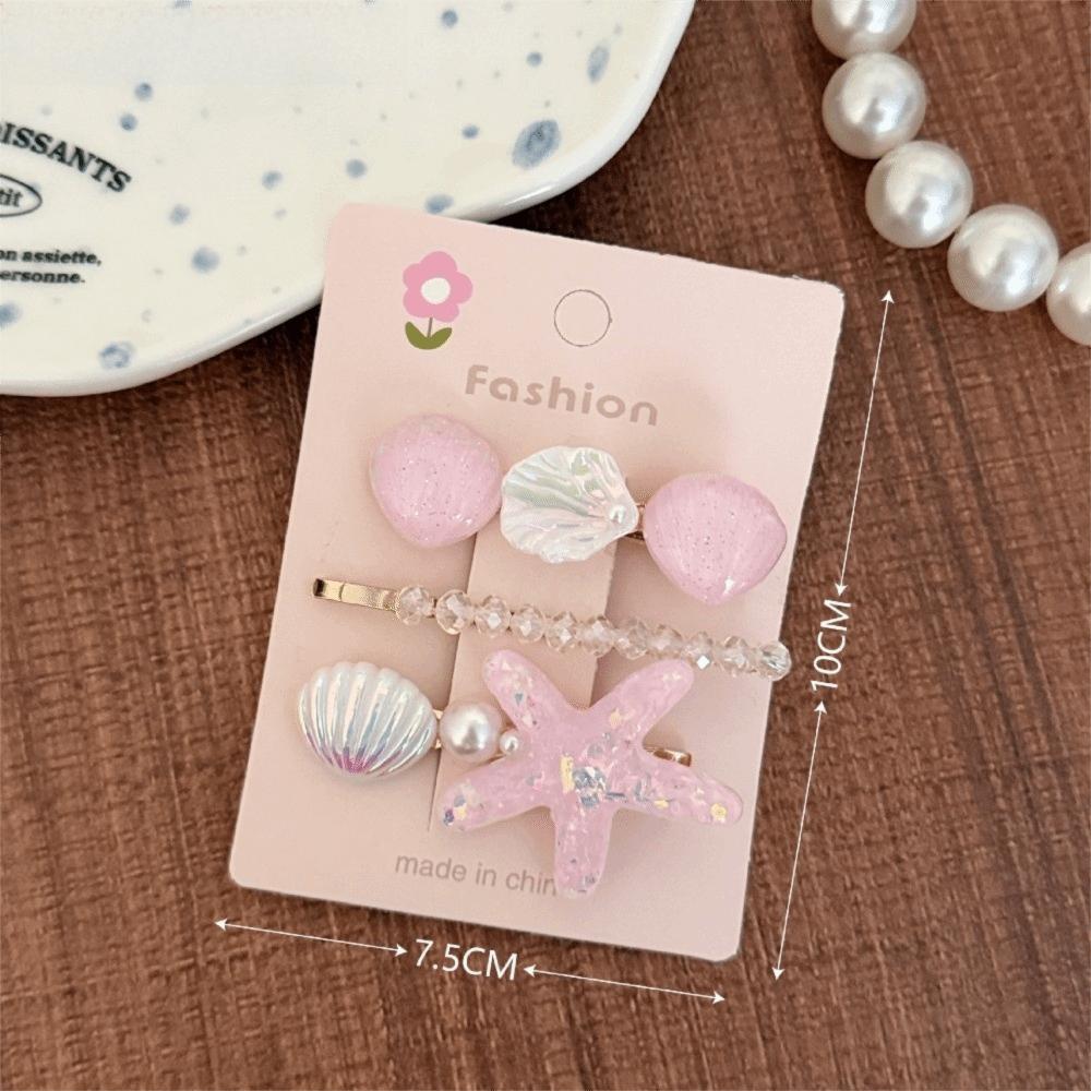 3pcs/Set Ocean Series Shell Starfish Hair Clips Pearl Barrette Princess Headdress  Hair Accessories