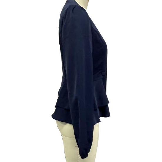 Women Tops V Neck Long Sleeve Slimming Blouse Waist Tight Ruffle Trim Hem Solid Color Shirt Tops Daily Wear