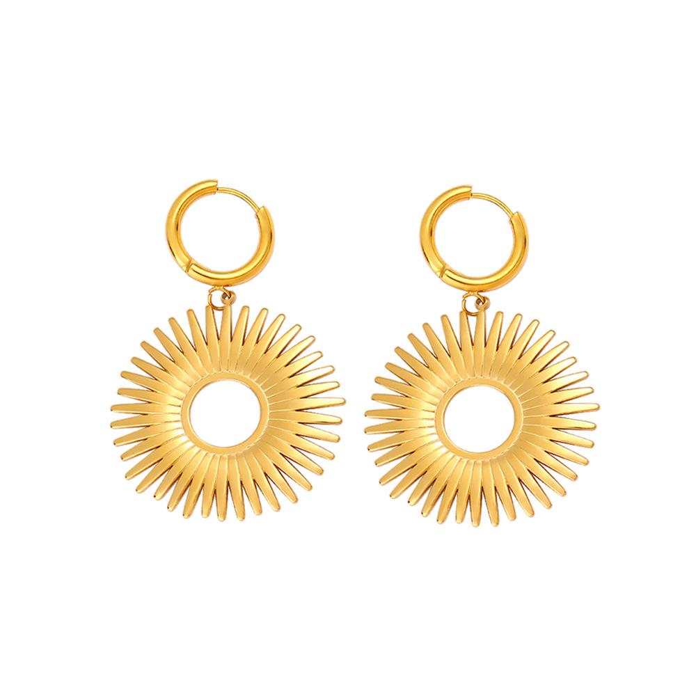 Gold Plated Bohemian Stainless Steel Floral Textured Ear Cuff Earrings