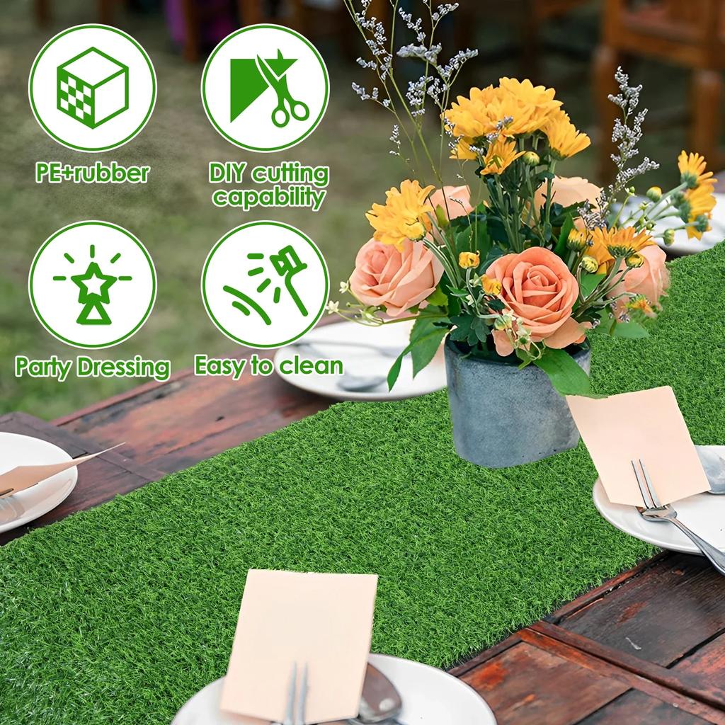 Artificial Grass Table Runner Soft Faux Grass Table Cloth DIY Grass Tabletop Decoration Anti-Shedding Artificial Grass