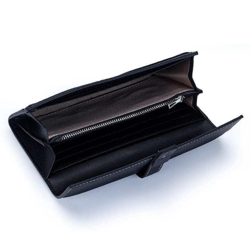 First-layer Cowhide Long Wallet Women's Fashionable Contrasting Color Handheld Large Capacity Multifunctional Mobile Phone Bag