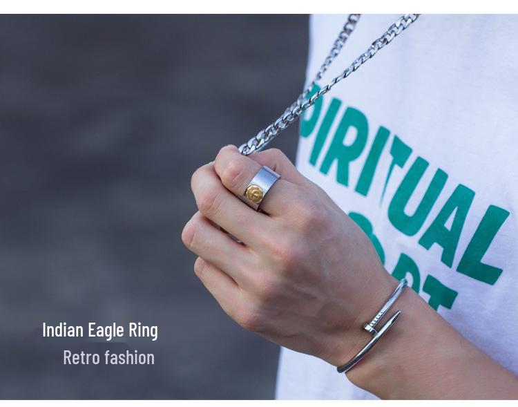 Tide Replica Retro Ethnic Flying Eagle Rings - Titanium Steel Unisex Couple Rings for Index Finger - Japanese and Korean Style