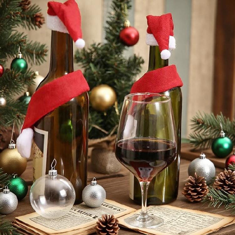 Festival Flaschenhüllen Kollektion 12 Stück Weihnachts-Schal Hut Dekorationen Vliesstoff Sicher für Kinder Tischplatte Feiertags-Styling