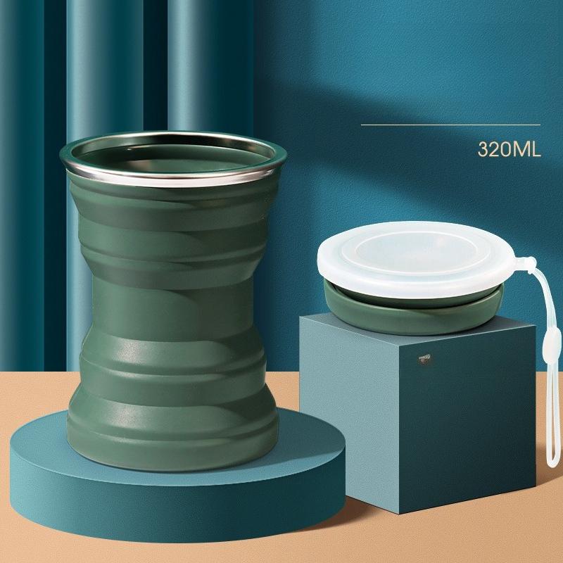 Tragbare faltbare Silikontasse mit Lanyard Hitzebeständig Teleskop-Mini-Tasse Deckelaufbewahrung Reise Geschäftsreise Outdoor Gurgeln