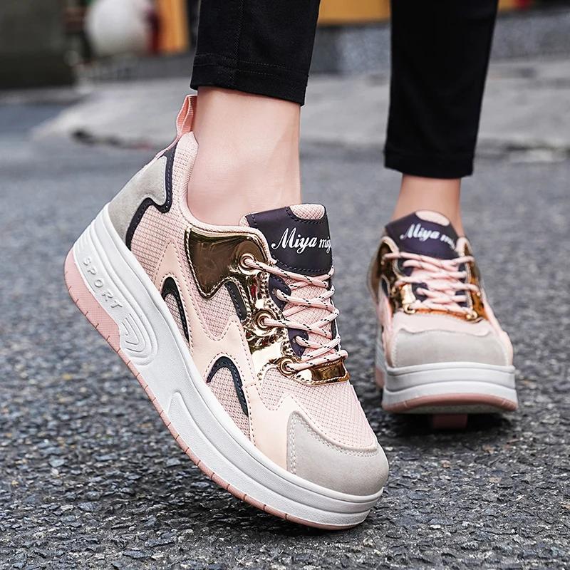 2-wheel Roller Skates Trendy Boys' Retractable Skates Children's Dual-purpose Skating Wheels Sneakers Casual Shoes