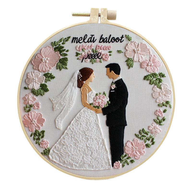 1pc Wedding Photo Valentine's Day Blue Embroidery DIY Fabric Kit with Tools Included