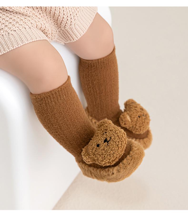 Mink Velvet Thick Baby Floor Shoes & Socks - Warm Cartoon Leather-Soled Infant Booties