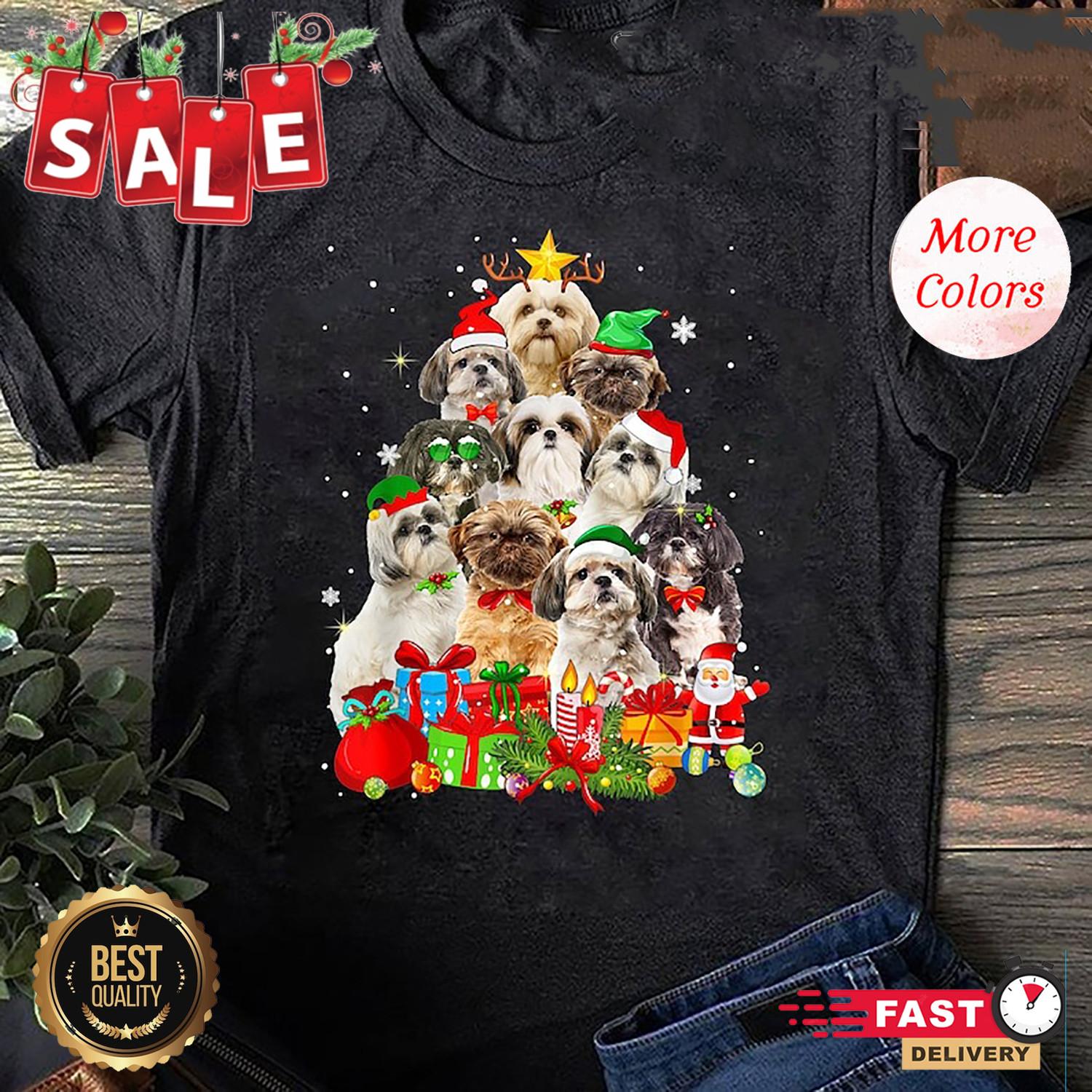Funny Shih Tzu Christmas Tree Lights Puppy Dog Lover T-Shirt XXXXL