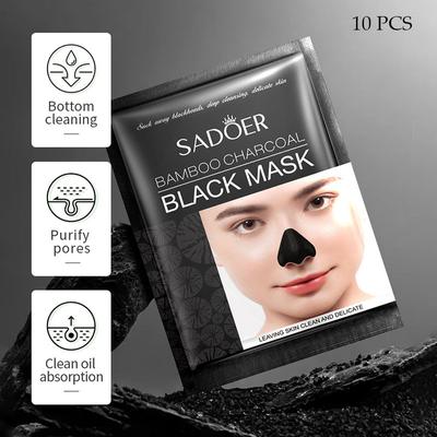 10 Stück SADOER Bambuskohle-Mitesser-Nasenmaske zum Reinigen und Entfernen von Mitessern und schrumpfenden Poren