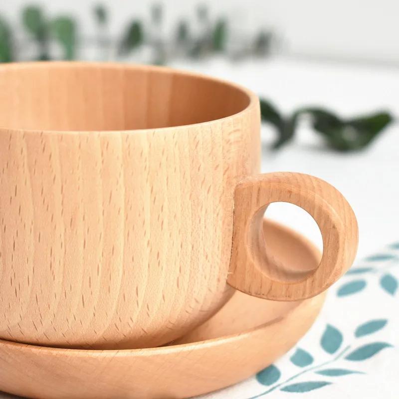 Portable Wooden Coffee Mug Cup Spoon Coaster Eco Friendly Serving Tableware Flatware Set for Office Desk Drink Coffee or Tea