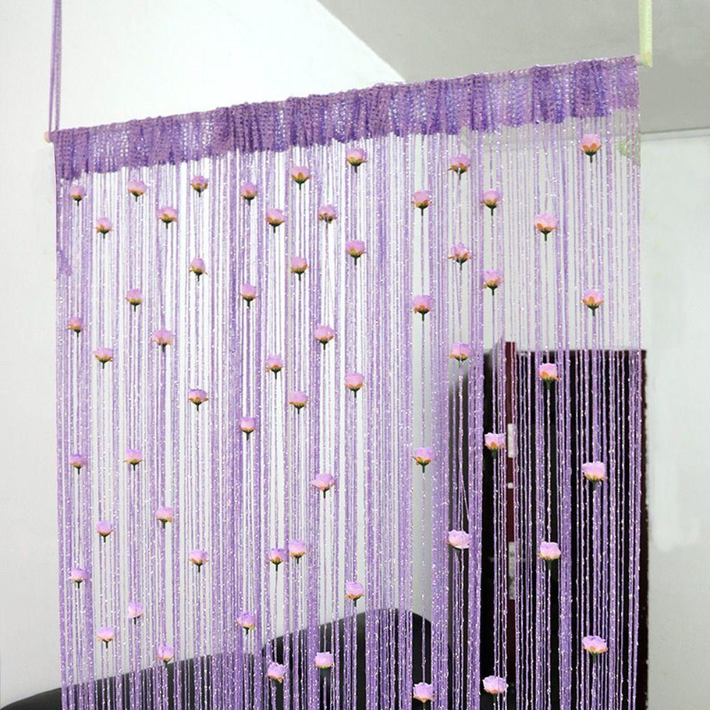 Shiny Door Curtain Room Divider Tassel Window Curtain Rose Flower String Curtain  Home Decor