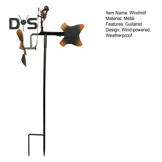 Moară de vânt metalică cu acționare manuală, chitarist, figurină Steampunk, decor de artă pentru curte, grădină și terasă