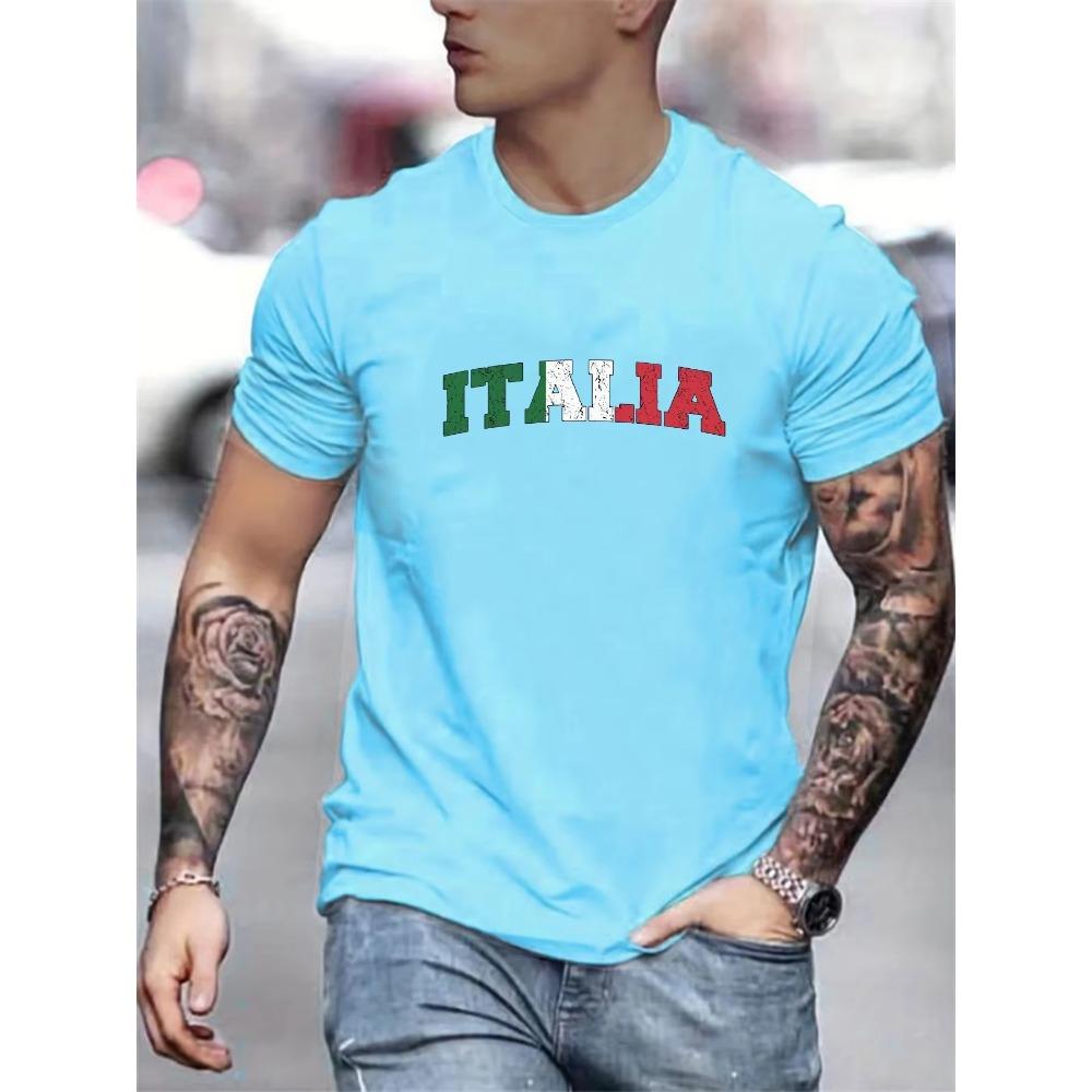 Men's Summer Italia Comfortable Breathable Casual Fashion Print Loose Large Casual Round Neck Short Sleeve T-shirt