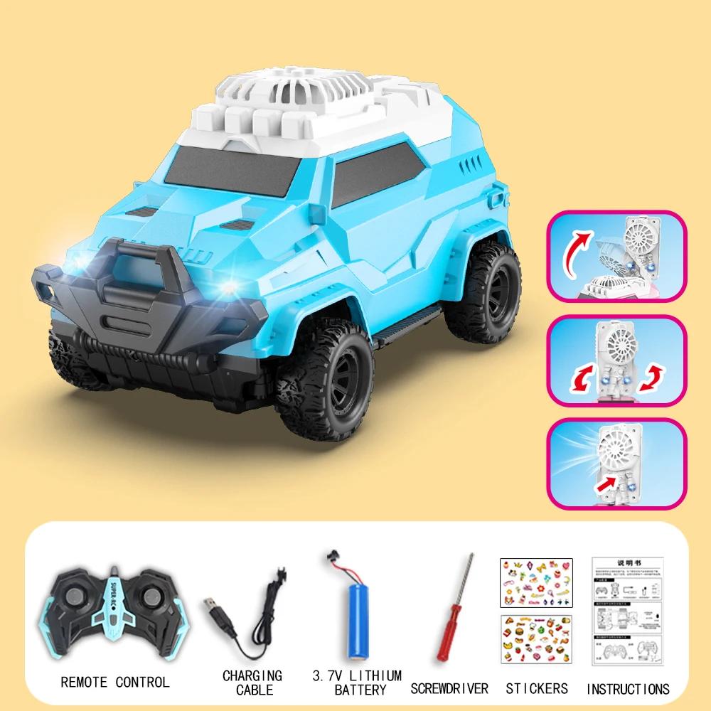 

2.4G RC Car with Fan Remote Control Truck DIY Sticker Toy with Light for Kids Boys Girls Birthday Gifts Mini Fan Toys синий