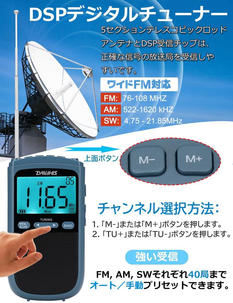 ZHIWHIS Compact Radio with FM Large 900mAh Digital Alarm and Key and DSP Stereo Receiver for Disaster and New Release FM/AM/SW/Wide Support, Screen,