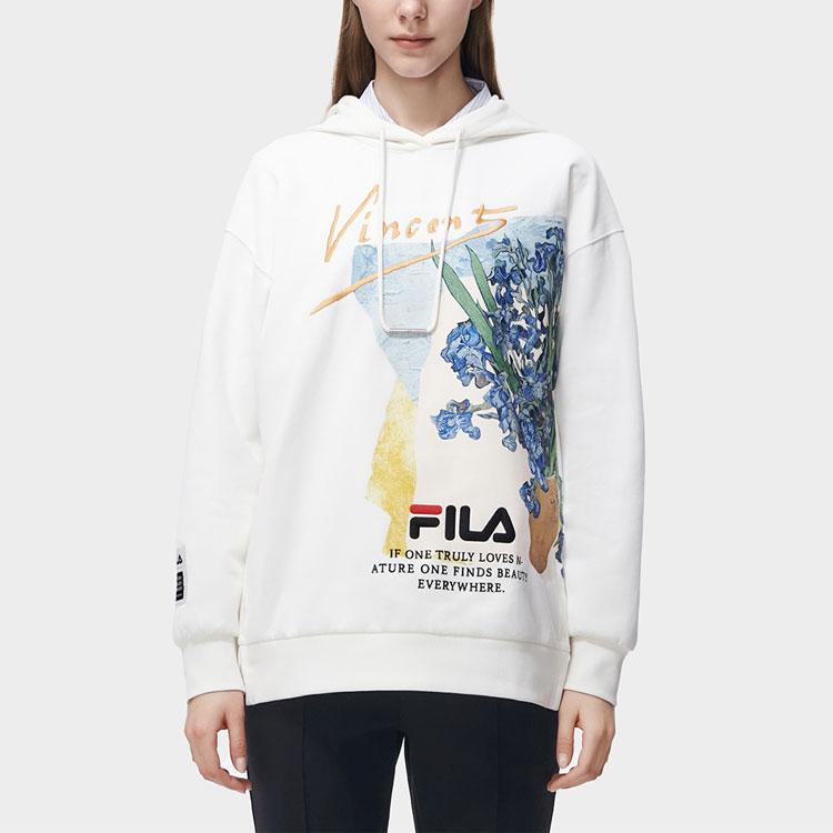 Fila X Van Gogh Collaboration Series Van Gogh Museum 2.0 Plant Print Letter Hoodie Women Hoodies Cloud-White F11W318207FWT