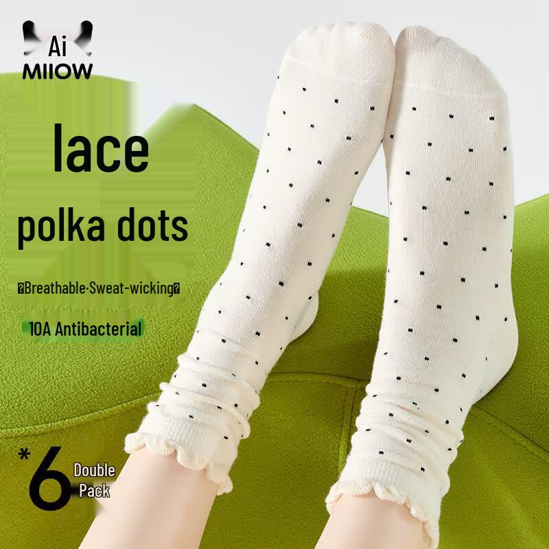 Women s Polka Dot Cotton Mid-Calf Socks, 6 Pairs One Size
