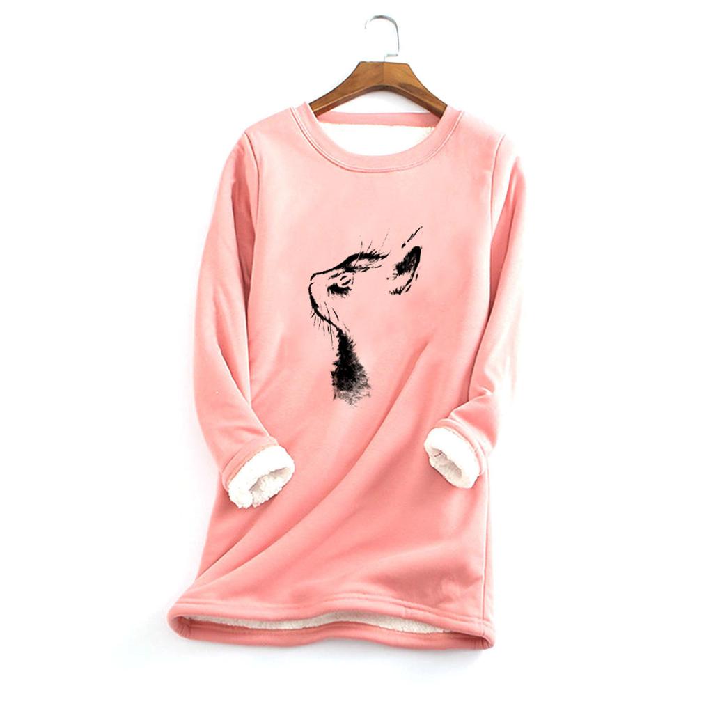 Women Thick Fleece Printing Sweatshirt Warm  Underwear Top