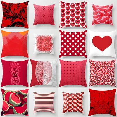 Red Cushion Cover Geometric Print Pillowcase  Wedding Decor