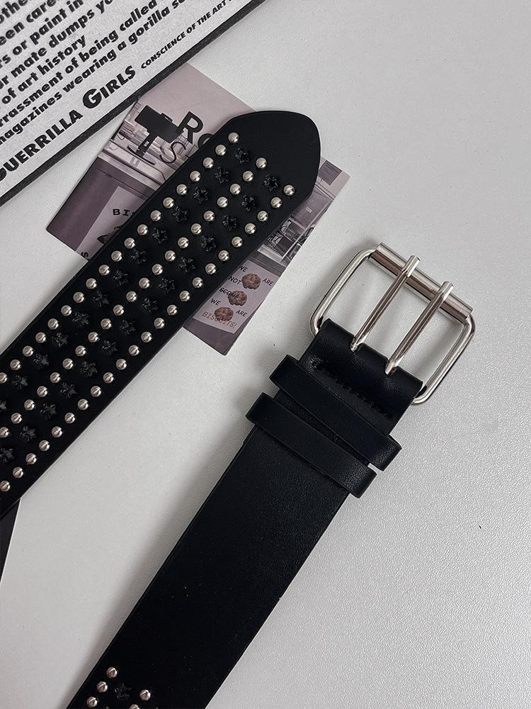 Personalized Belt Female Punk Girl Star Rivet Wide Belt Double Breasted Waist Seal Spice Girl Belt N
